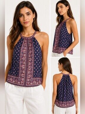 JOIE Women's Blue Red Print Sleeveless Silk Blouse S
